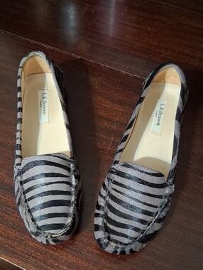 LK Bennett Black & Gray Striped Zebra-Print Loafers